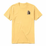A mustard short-sleeve crewneck t-shirt for adult featuring a graphic of a wildlife animal on the left chest.