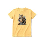 A mustard short-sleeve crewneck t-shirt for youth featuring a graphic of a wildlife animal on the front.