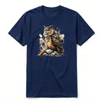 A navy short-sleeve crewneck t-shirt for adult featuring a graphic of a wildlife animal on the front.