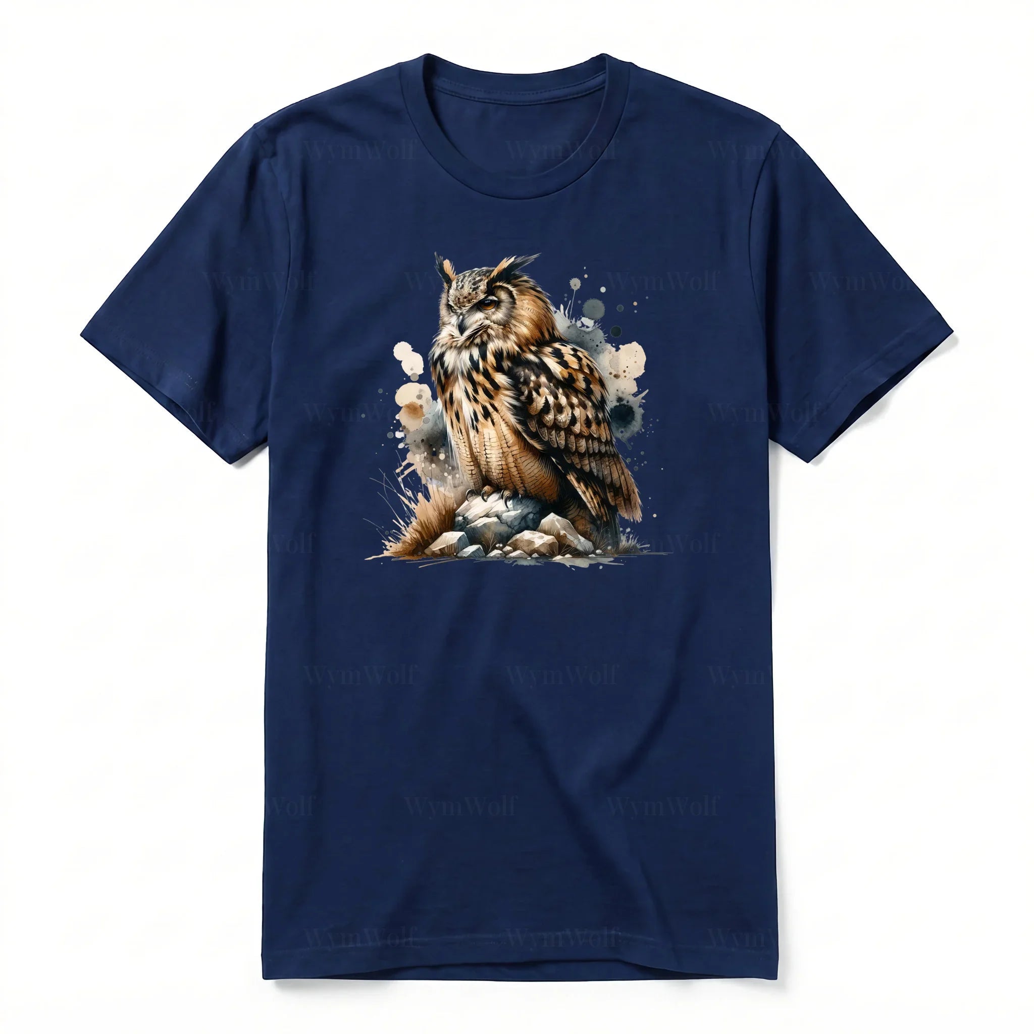 A navy short-sleeve crewneck t-shirt for adult featuring a graphic of a wildlife animal on the front.