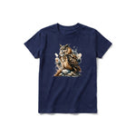 A navy short-sleeve crewneck t-shirt for youth featuring a graphic of a wildlife animal on the front.