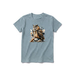 A sage short-sleeve crewneck t-shirt for youth featuring a graphic of a wildlife animal on the front.