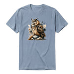 A steel-blue short-sleeve crewneck t-shirt for adult featuring a graphic of a wildlife animal on the front.