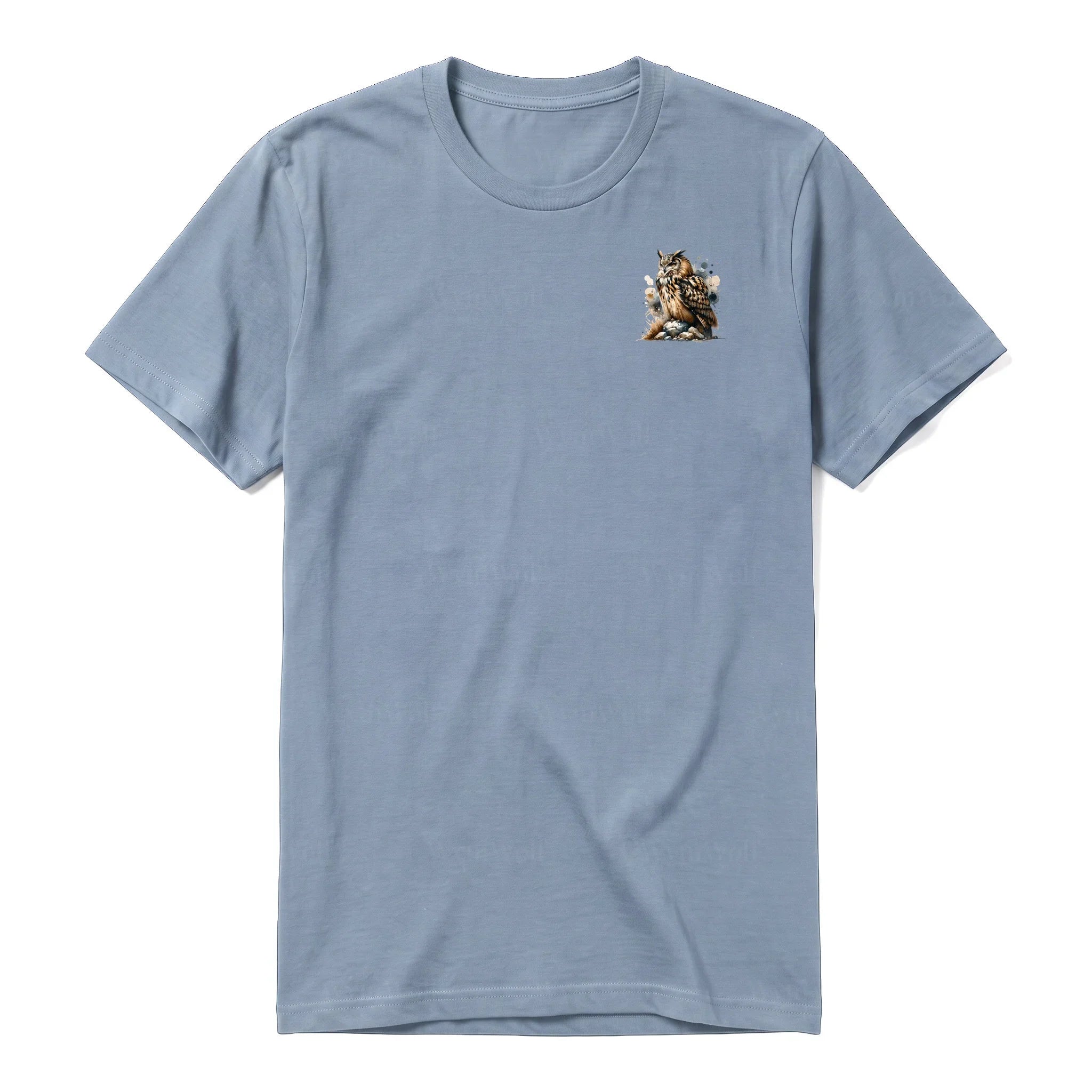 A steel-blue short-sleeve crewneck t-shirt for adult featuring a graphic of a wildlife animal on the left chest.