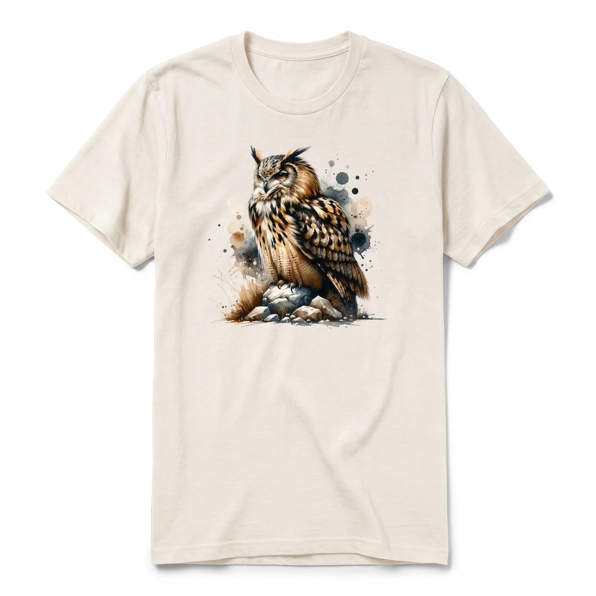 A vintage-white short-sleeve crewneck t-shirt for adult featuring a graphic of a wildlife animal on the front.