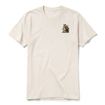 A vintage-white short-sleeve crewneck t-shirt for adult featuring a graphic of a wildlife animal on the left chest.