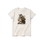 A vintage-white short-sleeve crewneck t-shirt for youth featuring a graphic of a wildlife animal on the front.