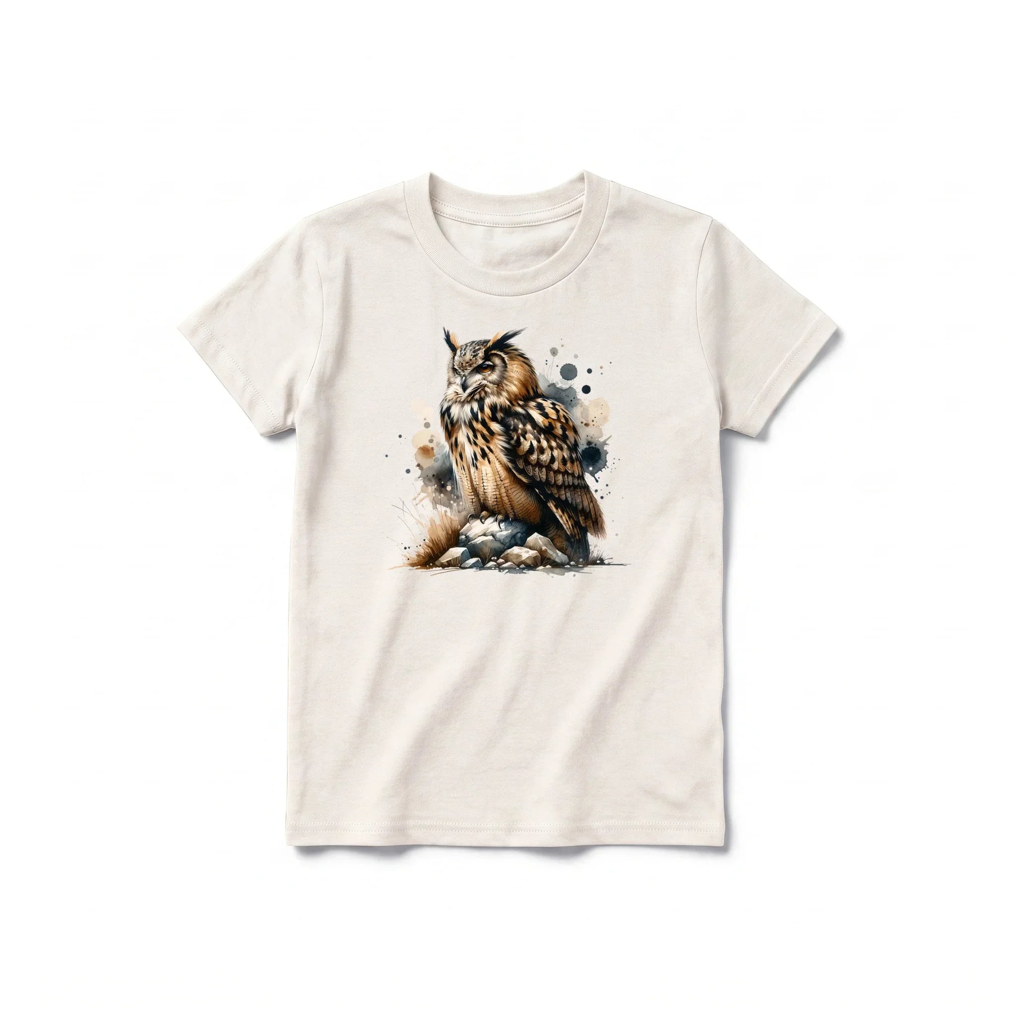 A vintage-white short-sleeve crewneck t-shirt for youth featuring a graphic of a wildlife animal on the front.
