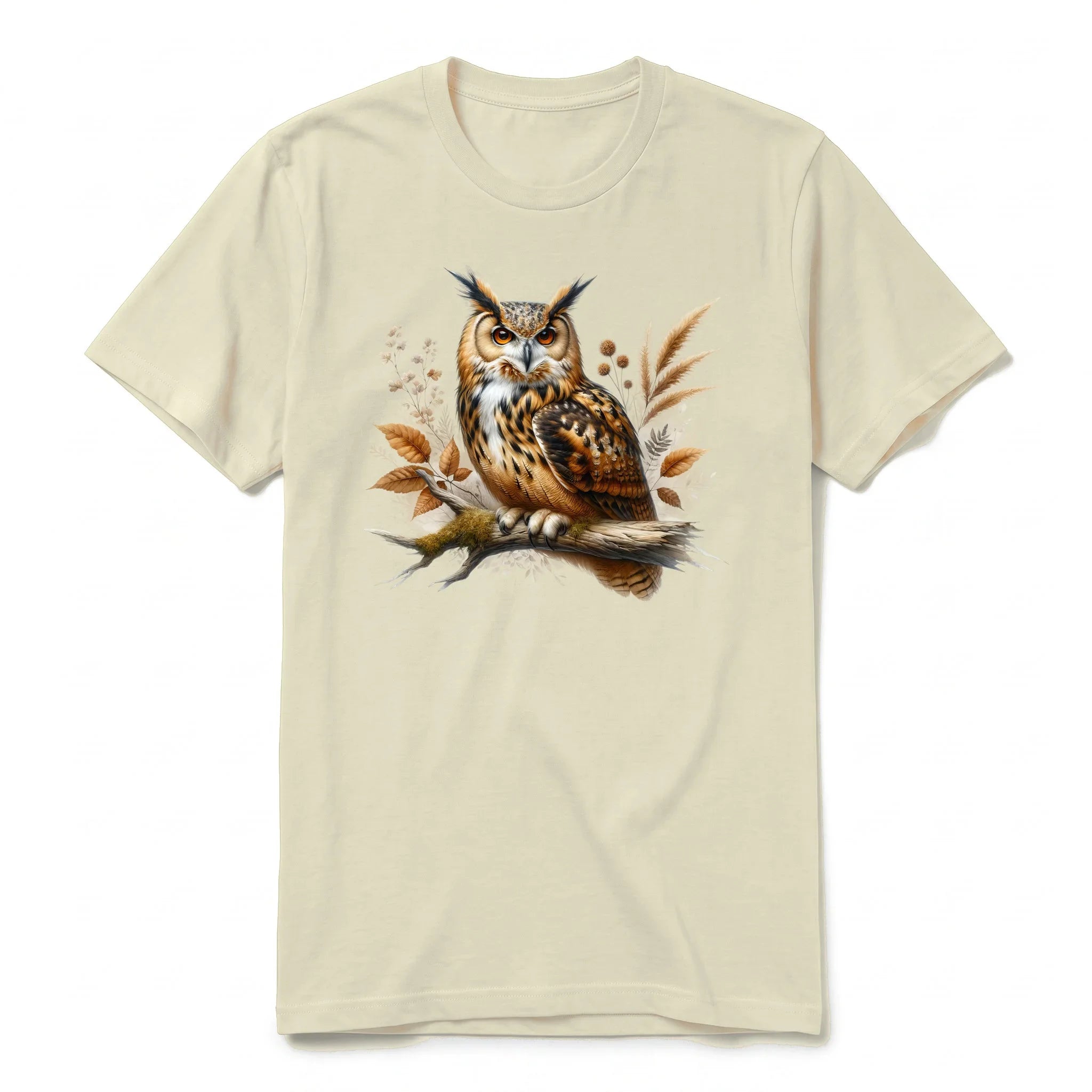Un T-shirt latte à manches courtes et col rond, orné d'un motif représentant un animal de la faune sur le devant.