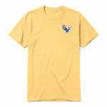 A mustard short-sleeve crewneck t-shirt for adult featuring a graphic of a wildlife animal on the left chest.