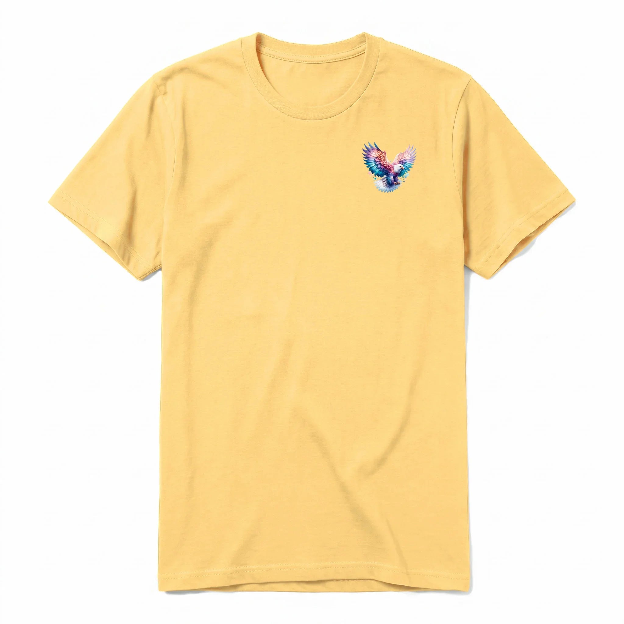 A mustard short-sleeve crewneck t-shirt for adult featuring a graphic of a wildlife animal on the left chest.