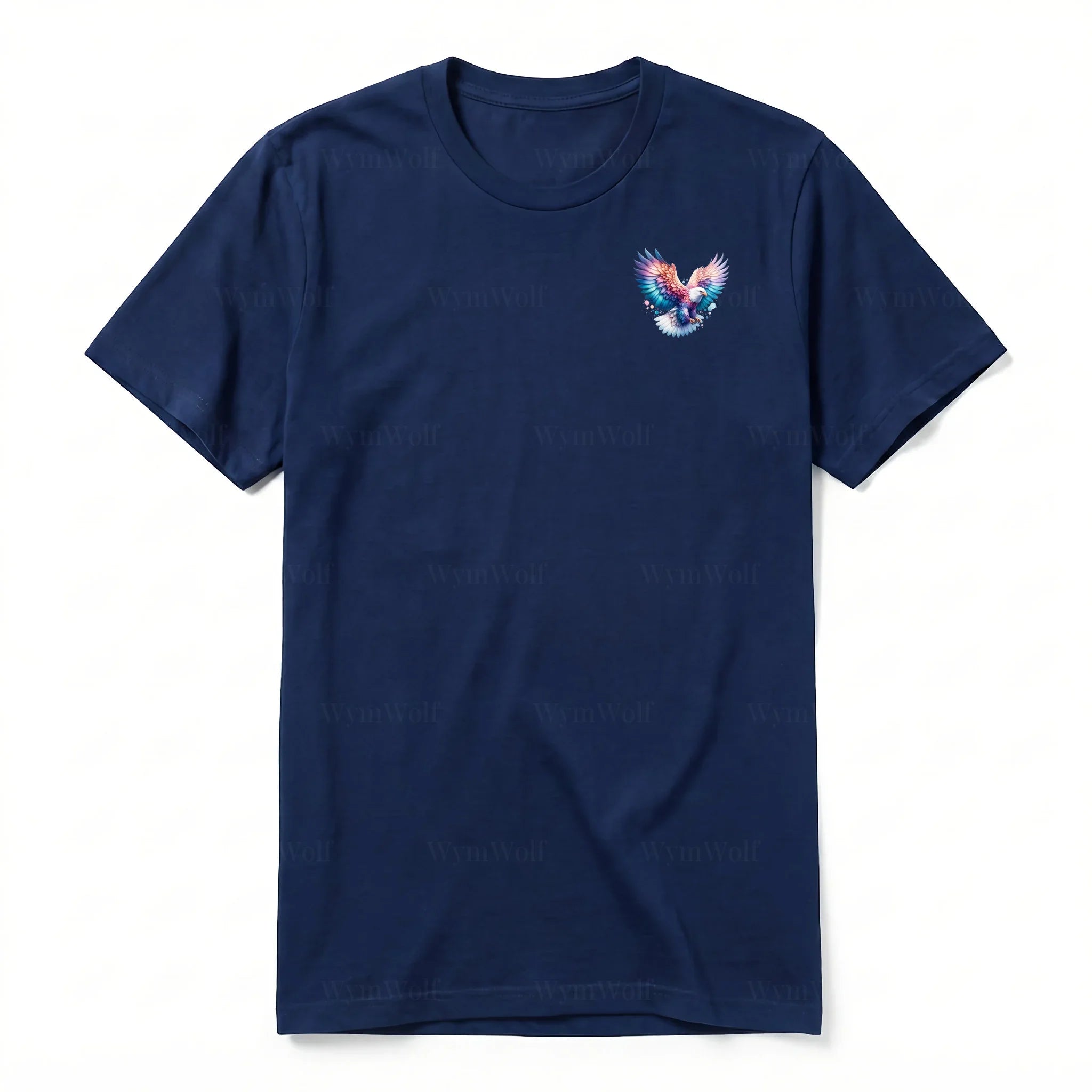 A navy short-sleeve crewneck t-shirt for adult featuring a graphic of a wildlife animal on the left chest.