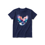 A navy short-sleeve crewneck t-shirt for youth featuring a graphic of a wildlife animal on the front.
